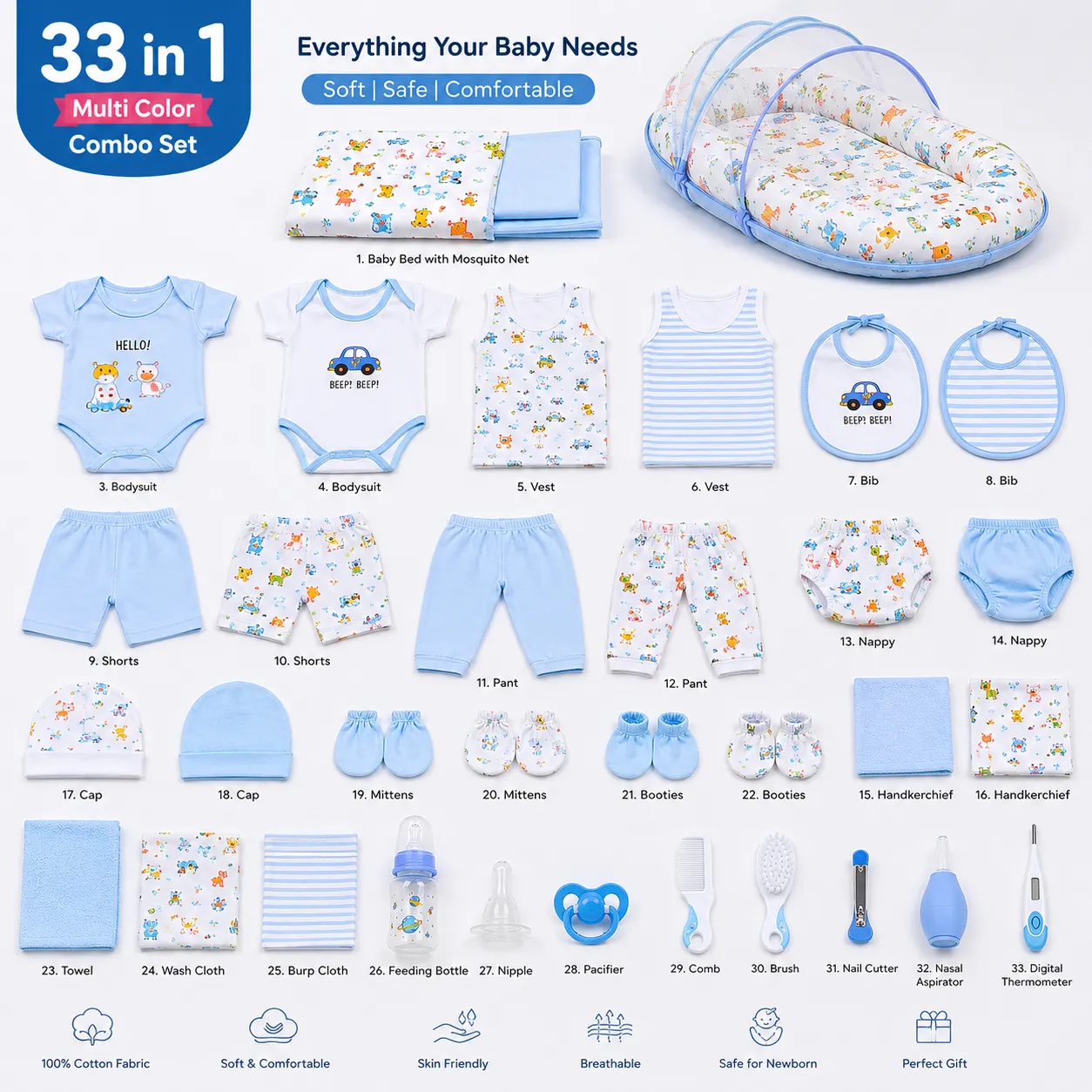 33 in 1 Combo Premium Newborn Baby Bedding Essentials