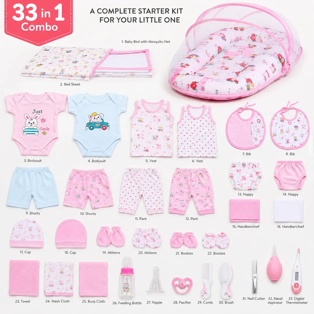 33 in 1 Combo Premium Newborn Baby Bedding Essentials